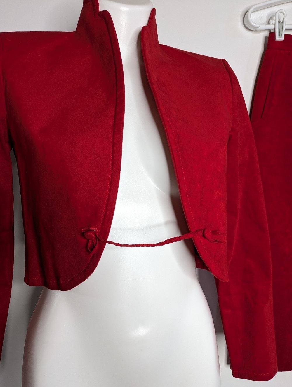 Vintage King James Red Faux Suede Bolero Jacket & Skirt Set XS/S - Picture 6 of 14